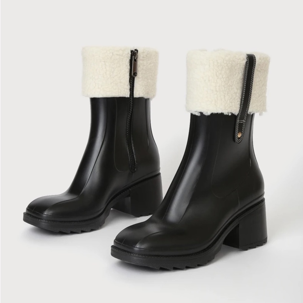 Black Faux Fur Mid-Calf Boots lulus shearling boots